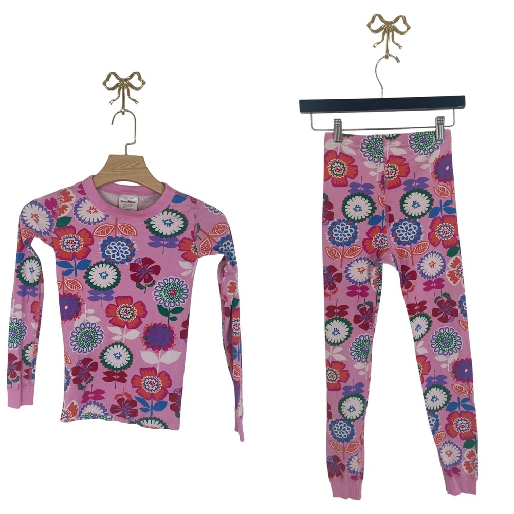 Hanna Andersson Kids Pink Floral Organic Cotton Pajama Set Size 10